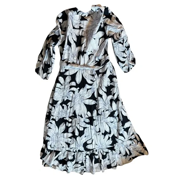 Anthropologie Maeve Puff Sleeve Midi Dress Belted Toe Waist Sz 12 - Picture 3 of 5